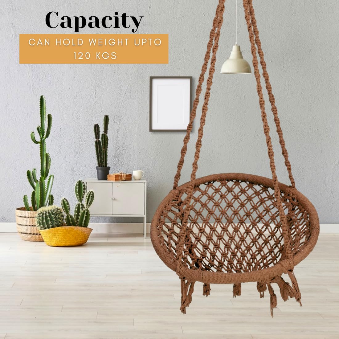 Swing For Adults For Home/Swing For Adults/Jhula For Adults/Wooden Swing For Living Room/Swing For Balcony/Cotton Round Hammock Hanging Swing Chai