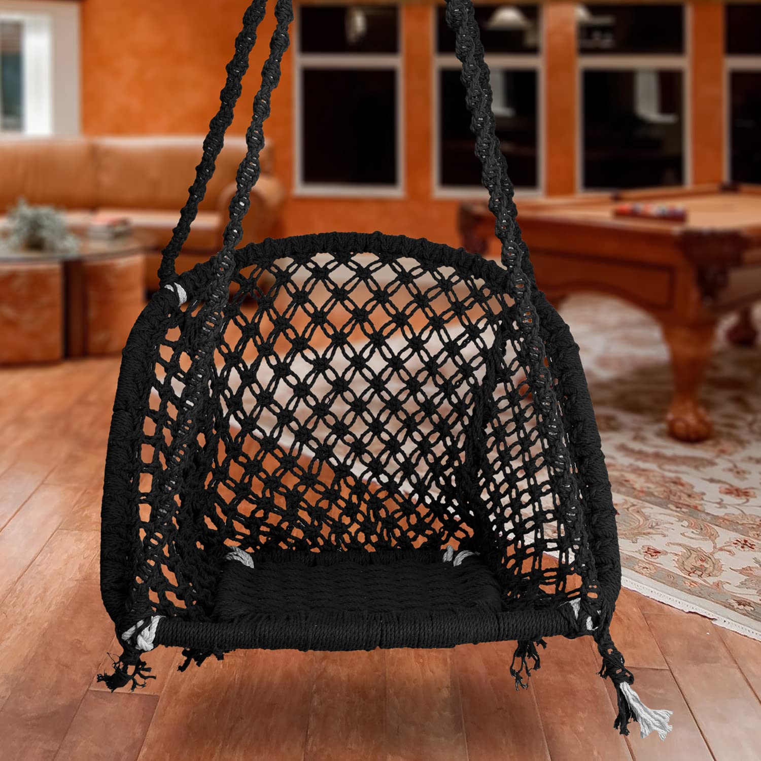 Swing For Adults For Home/Swing For Adults/Jhula For Adults/Wooden Swing For Living Room/Swing For Balcony/Cotton Round Hammock Hanging Swing Chai