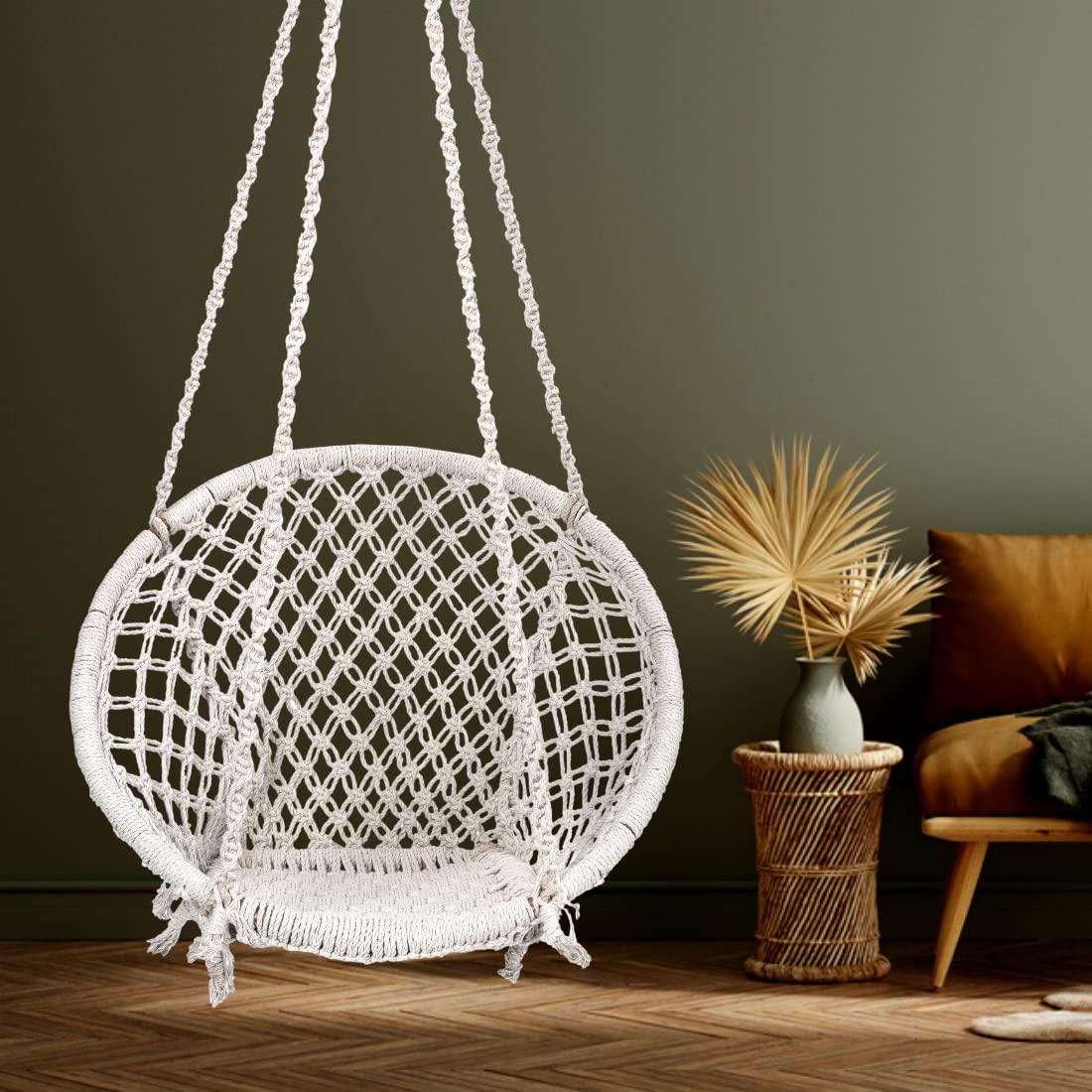 Swing Chair/ Jhula Indoor/ Swing for Home/Swing for Adults Outdoor Wooden Cotton Large Swing (White, DIY(Do-It-Yourself))